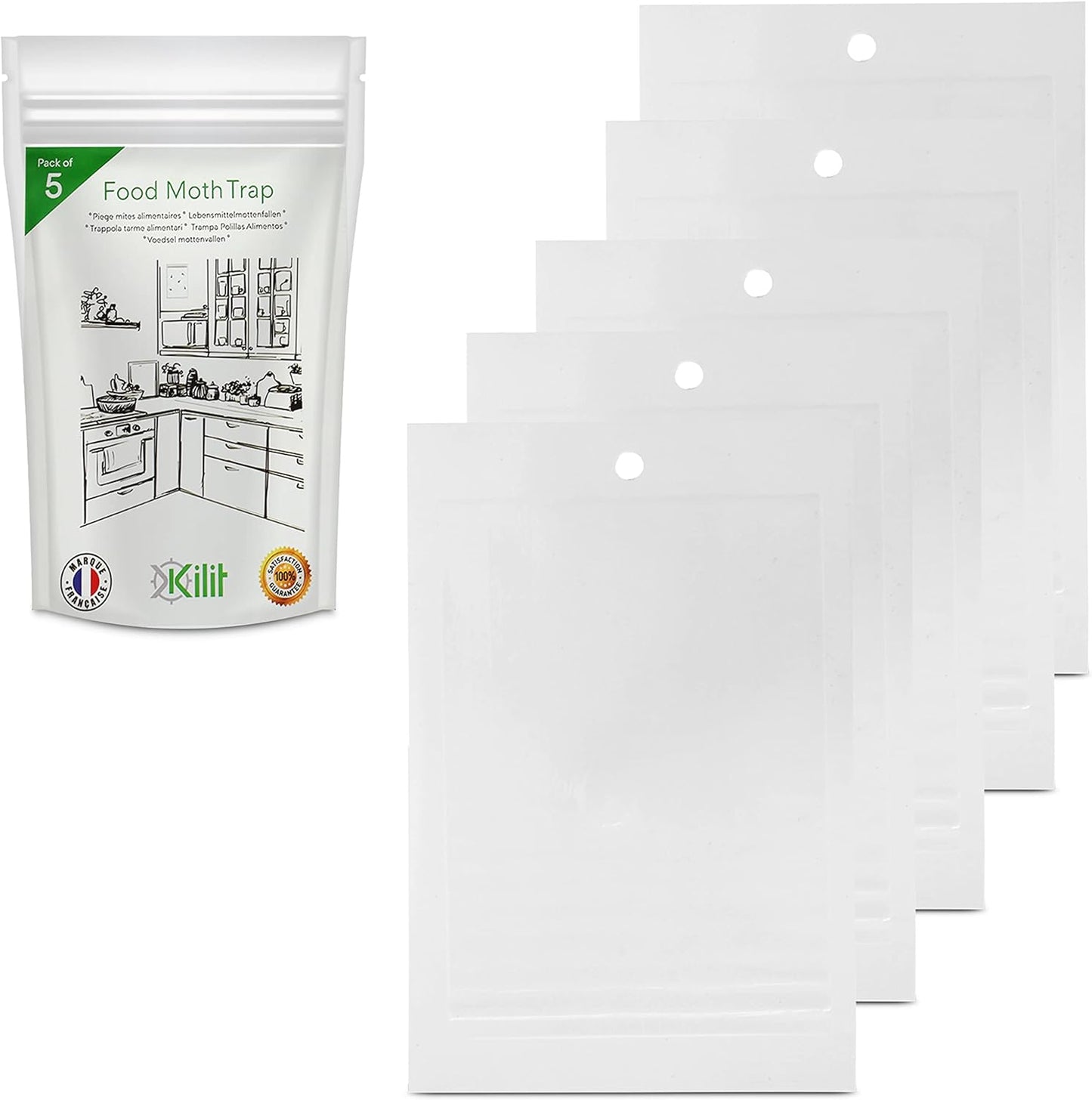 Pièges à Mites Alimentaires Collant pour placards de Cuisine - Piège à phéromones Mites mâle et Femelle (Lot de 5)