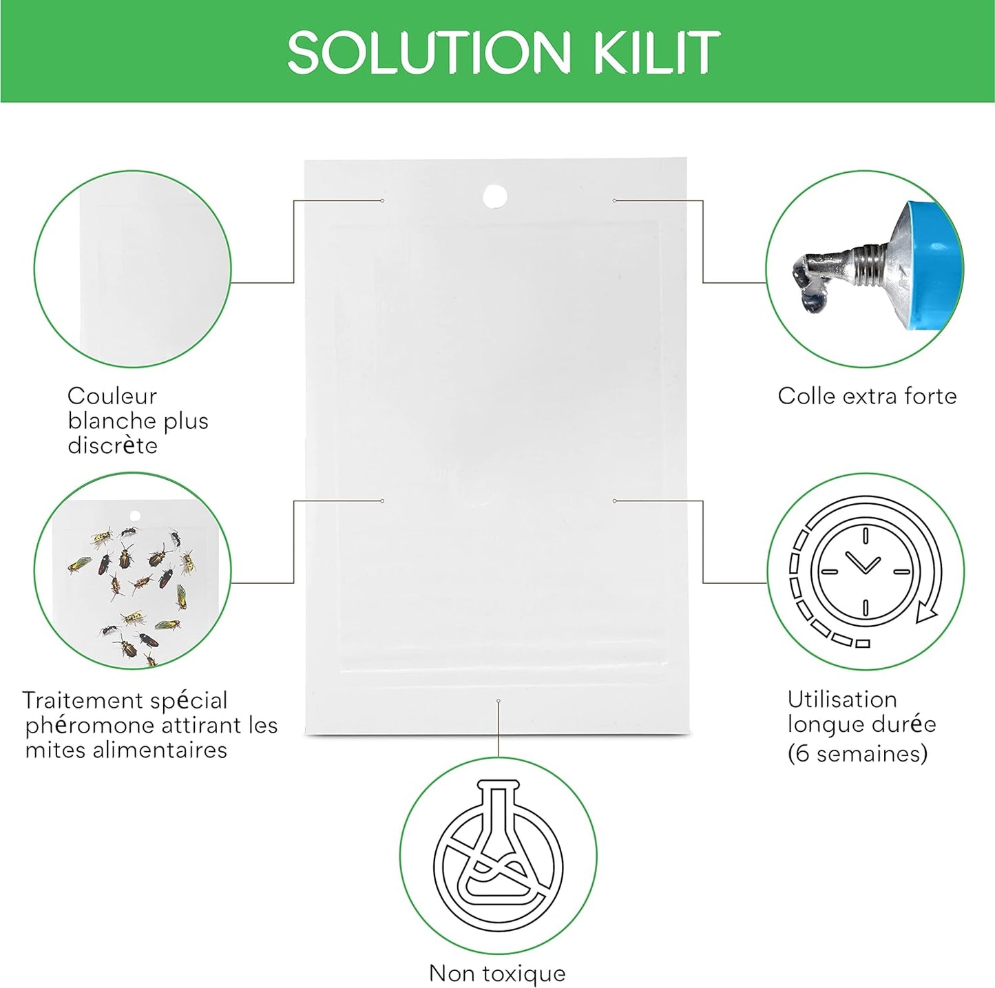 Pièges à Mites Alimentaires Collant pour placards de Cuisine - Piège à phéromones Mites mâle et Femelle (Lot de 5)