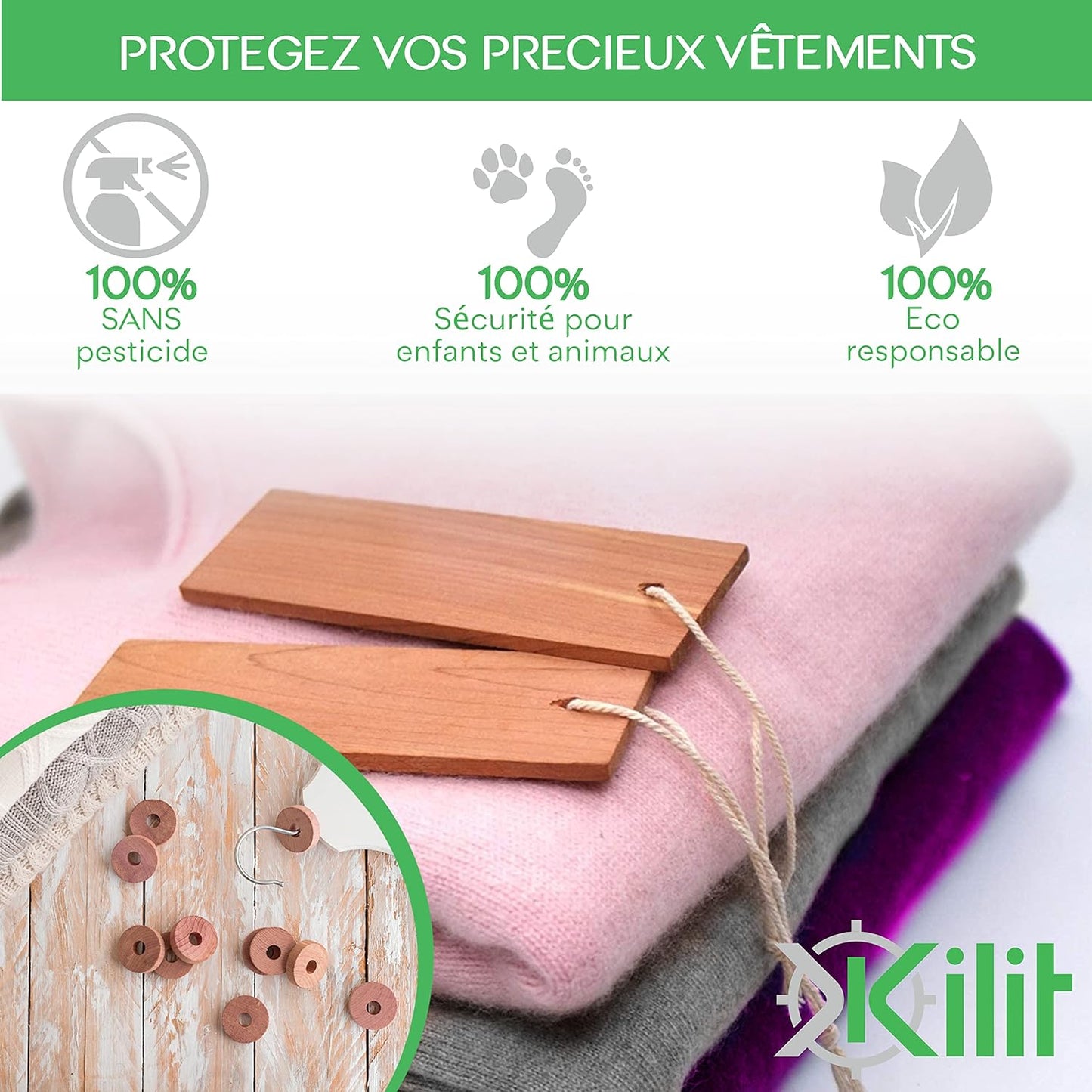 Anti Mites en Bois de Cèdre pour vêtements - 100% Naturel