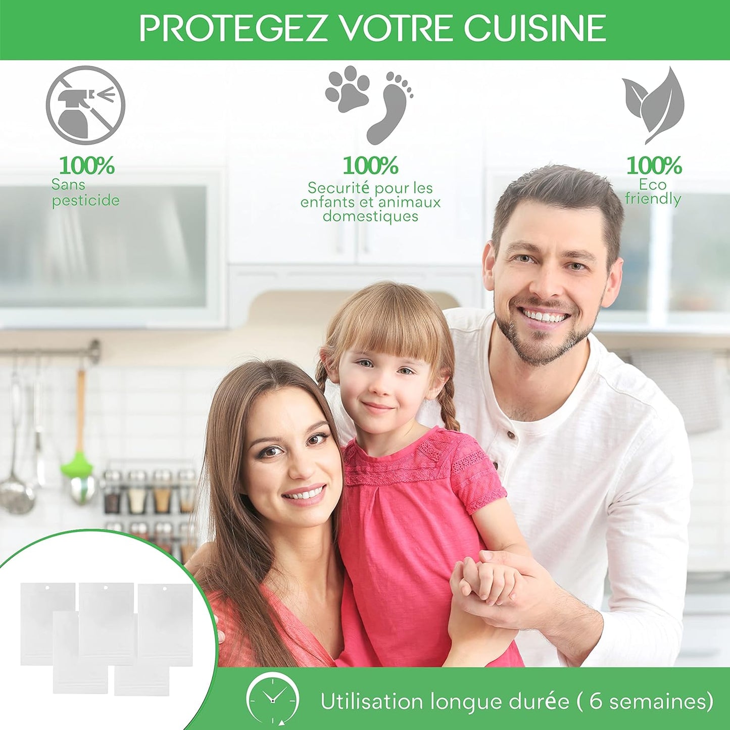 Pièges à Mites Alimentaires Collant pour placards de Cuisine - Piège à phéromones Mites mâle et Femelle (Lot de 5)