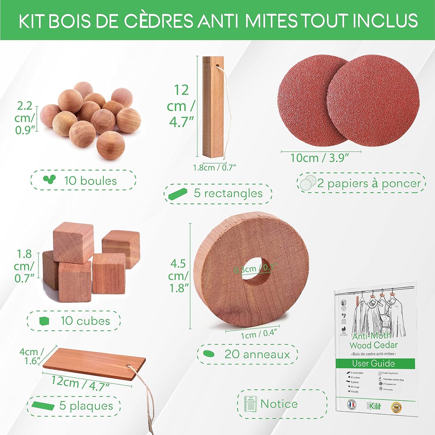 Anti Mites en Bois de Cèdre pour vêtements - 100% Naturel