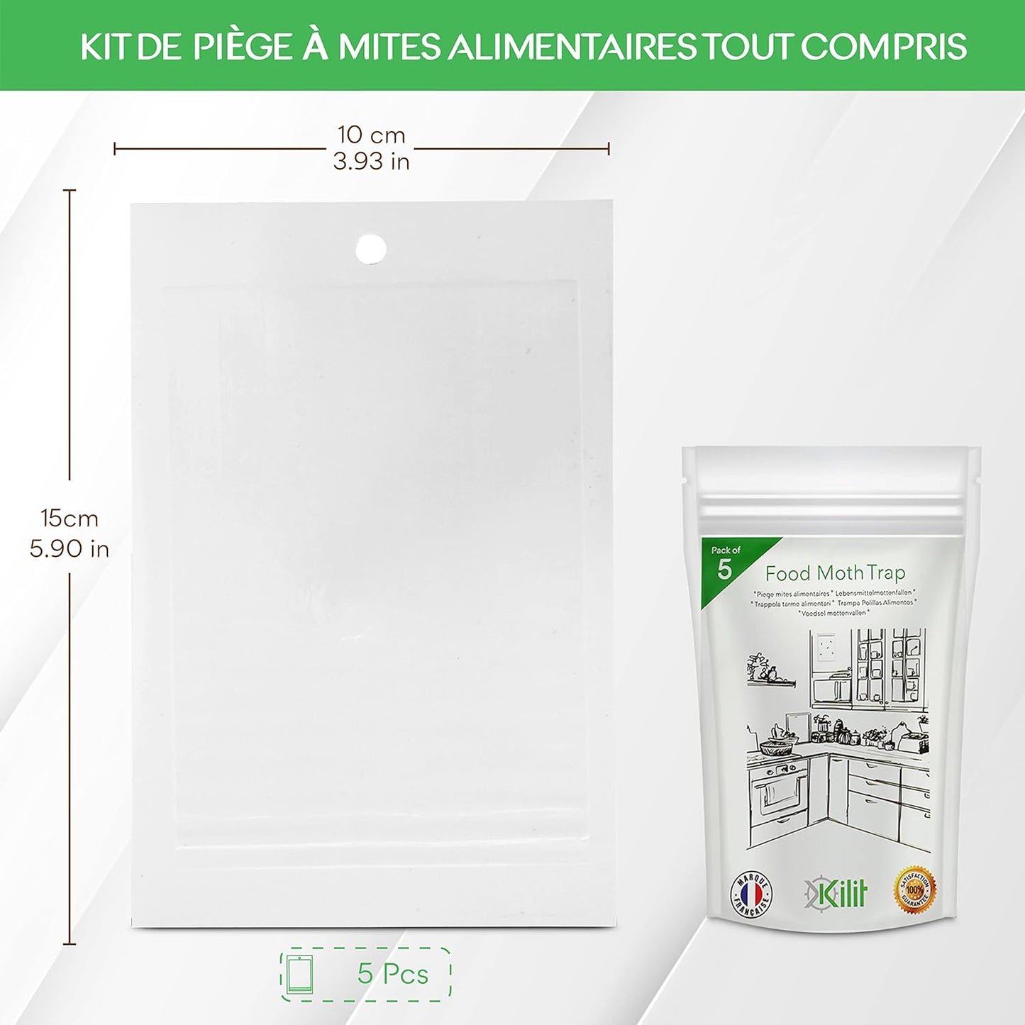 Pièges à Mites Alimentaires Collant pour placards de Cuisine - Piège à phéromones Mites mâle et Femelle (Lot de 5)