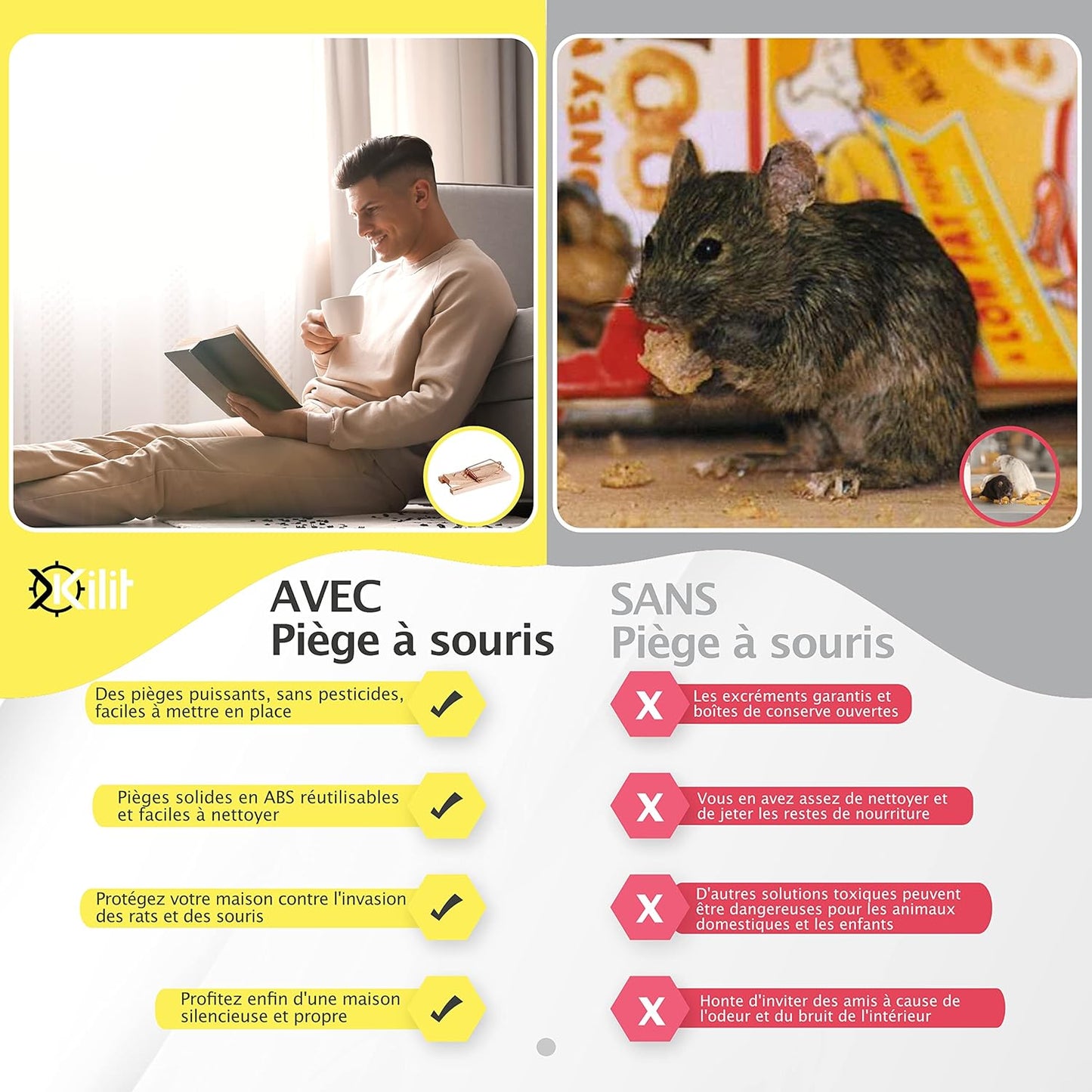 Piège Souris en Bois Puissant et Réutilisable - 100% Efficace