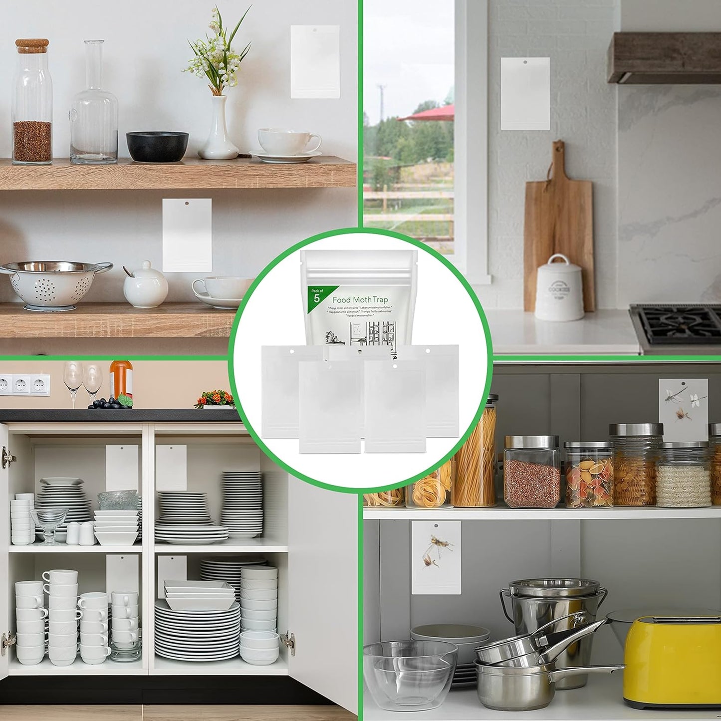 Pièges à Mites Alimentaires Collant pour placards de Cuisine - Piège à phéromones Mites mâle et Femelle (Lot de 5)