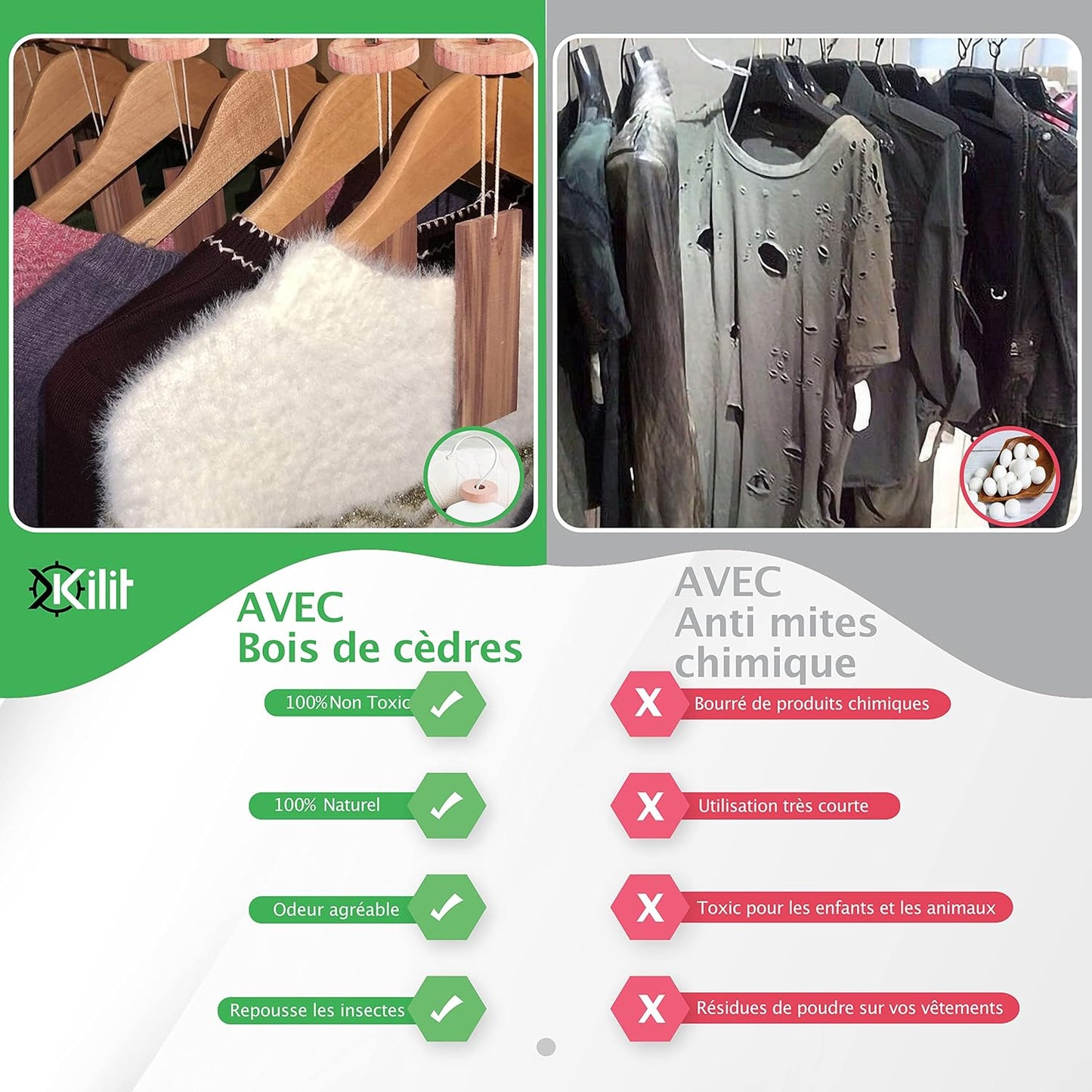 Anti Mites en Bois de Cèdre pour vêtements - 100% Naturel